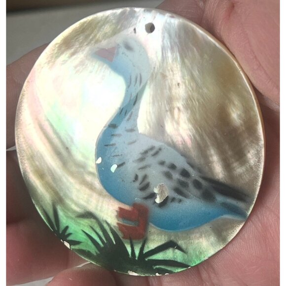 Set Of 3 Hand-Painted Mother Of Pearl Pendants Floral & Duck Designs Decorative - Picture 6 of 16